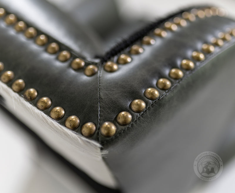 Leather Wingback Chair with Hair On Cowhide Accents