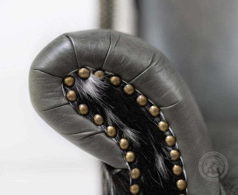 Leather Wingback Chair with Hair On Cowhide Accents