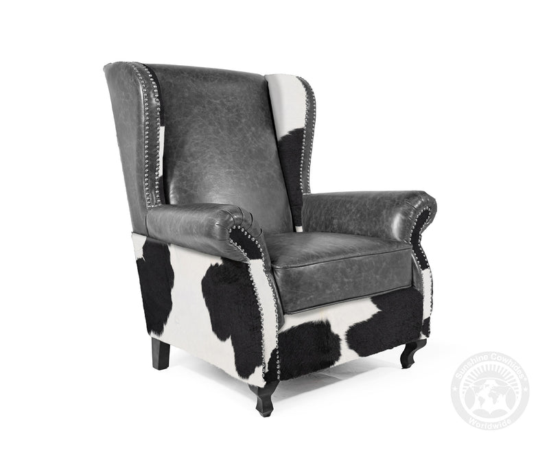 Custom Wingback Chair with Hair On Cowhide Accents
