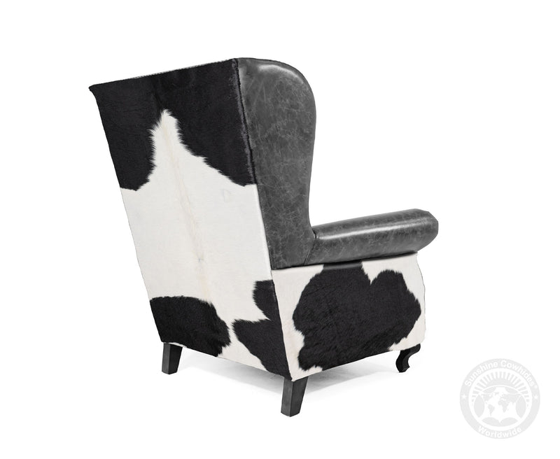 Custom Wingback Chair with Hair On Cowhide Accents