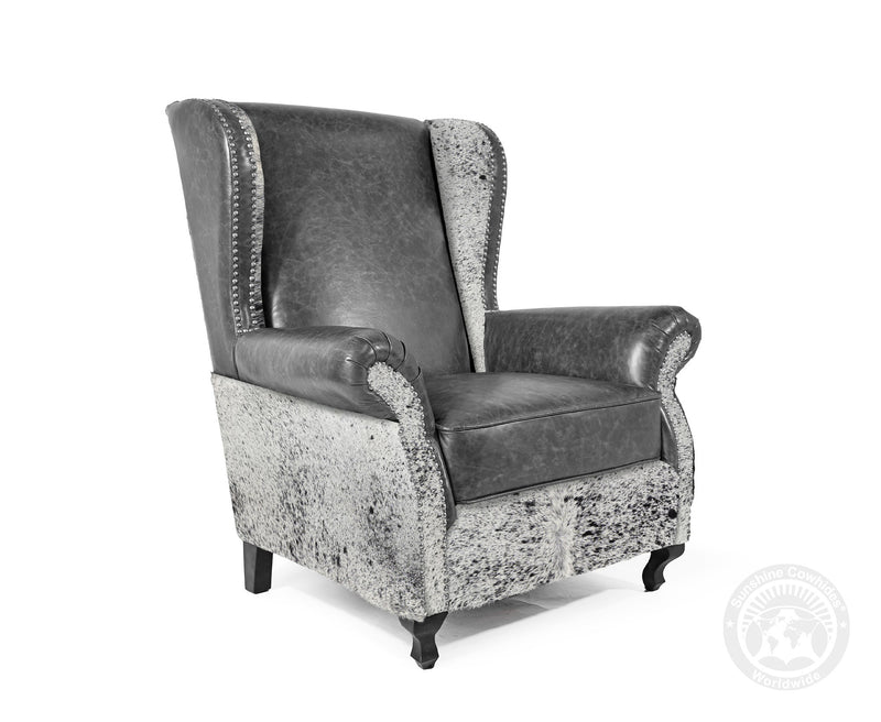 Custom Wingback Chair with Hair On Cowhide Accents