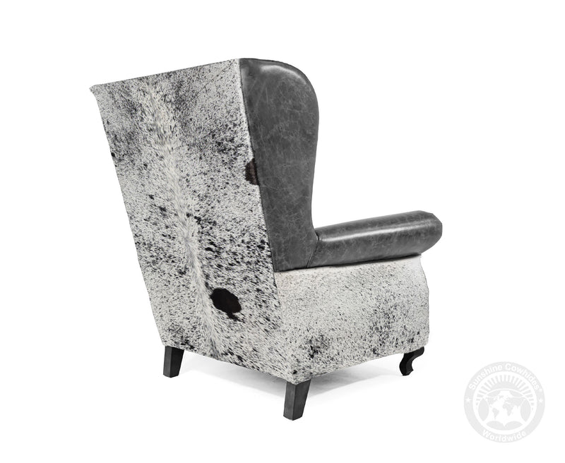 Custom Wingback Chair with Hair On Cowhide Accents