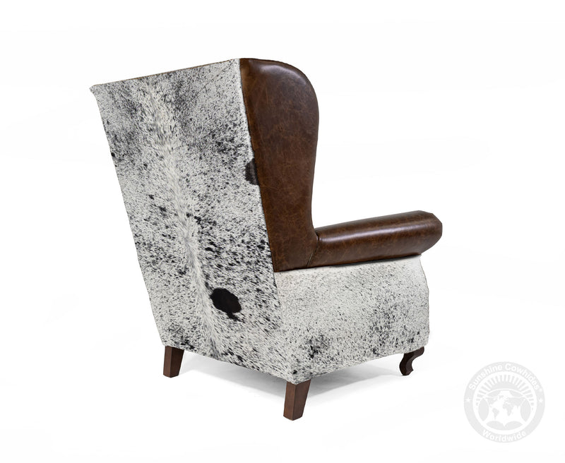 Custom Wingback Chair with Hair On Cowhide Accents