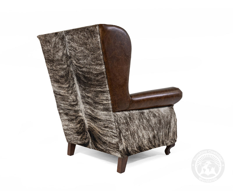 Custom Wingback Chair with Hair On Cowhide Accents