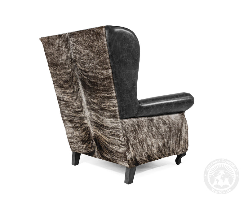 Custom Wingback Chair with Hair On Cowhide Accents