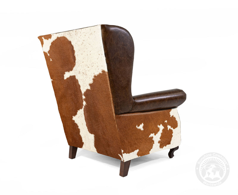 Custom Wingback Chair with Hair On Cowhide Accents
