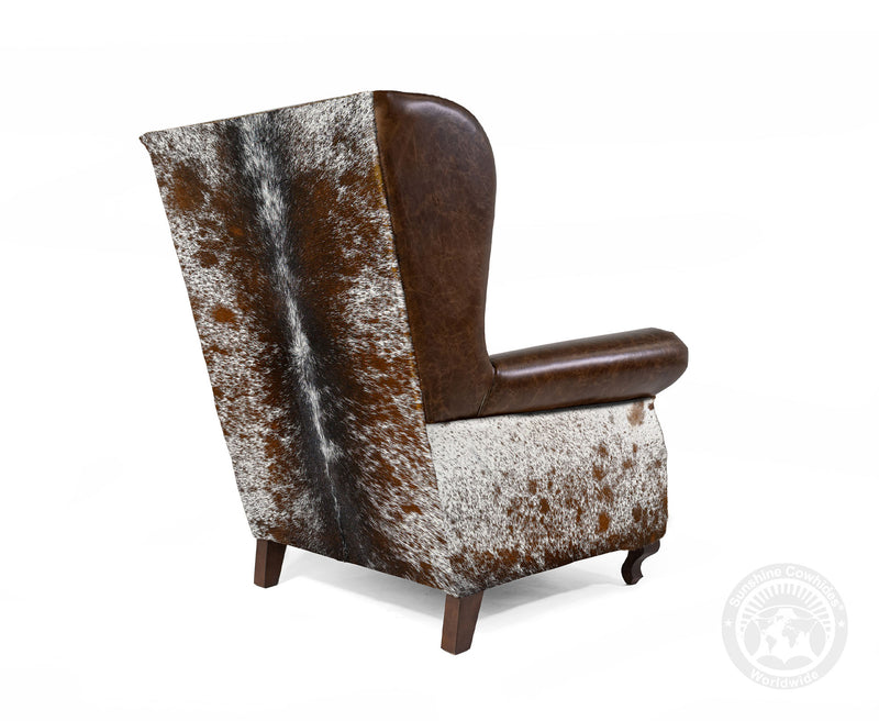 Custom Wingback Chair with Hair On Cowhide Accents