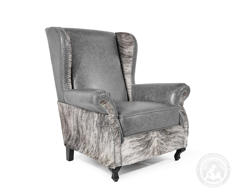 Custom Wingback Chair with Hair On Cowhide Accents