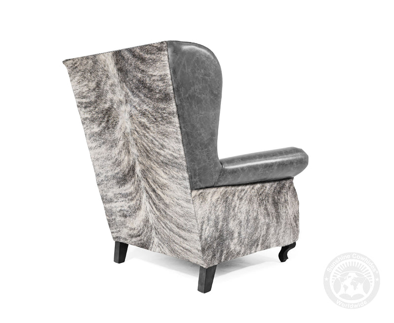 Custom Wingback Chair with Hair On Cowhide Accents