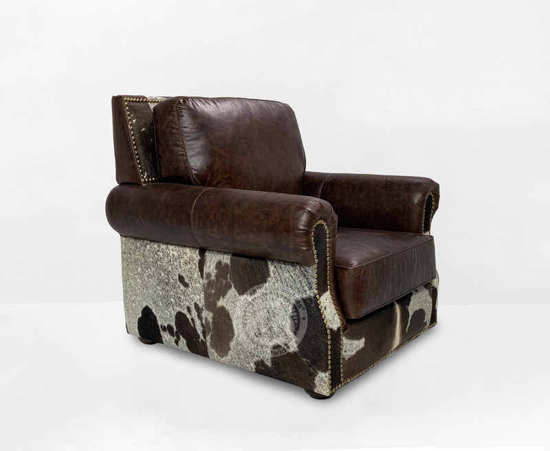 Leather Arm chair + Ottoman - Coffee Brown