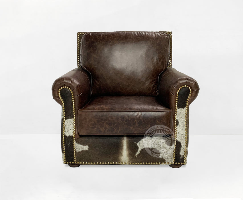Leather Arm chair + Ottoman - Coffee Brown