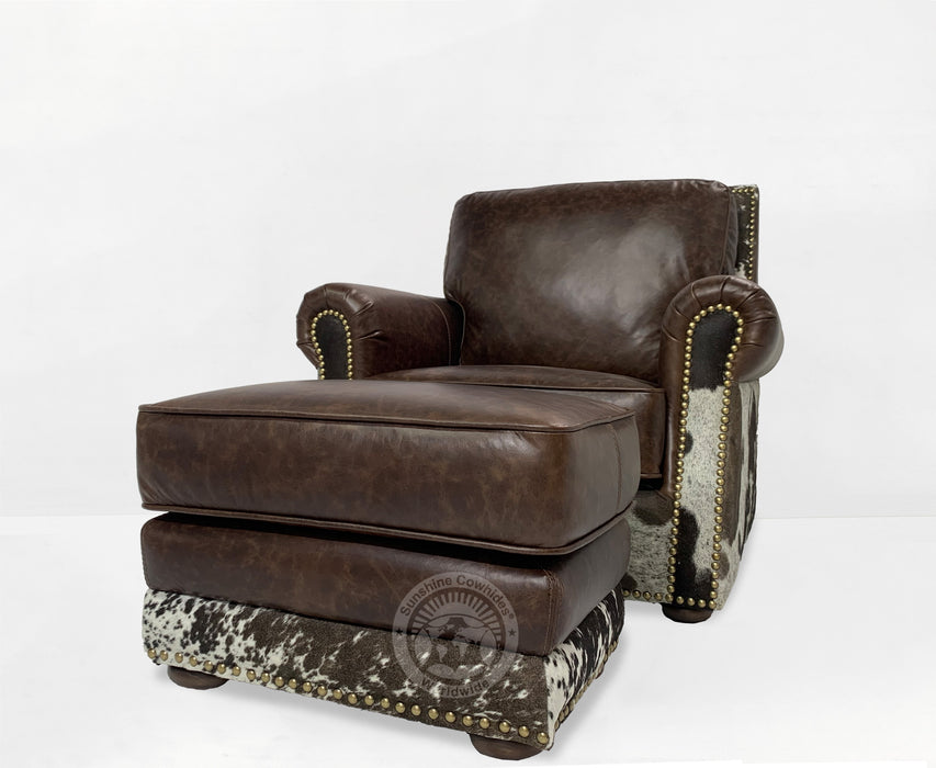 Leather Arm chair + Ottoman - Coffee Brown
