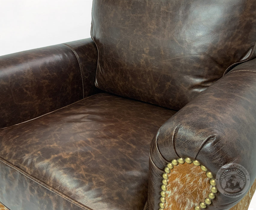Leather Arm chair + Ottoman - Brown