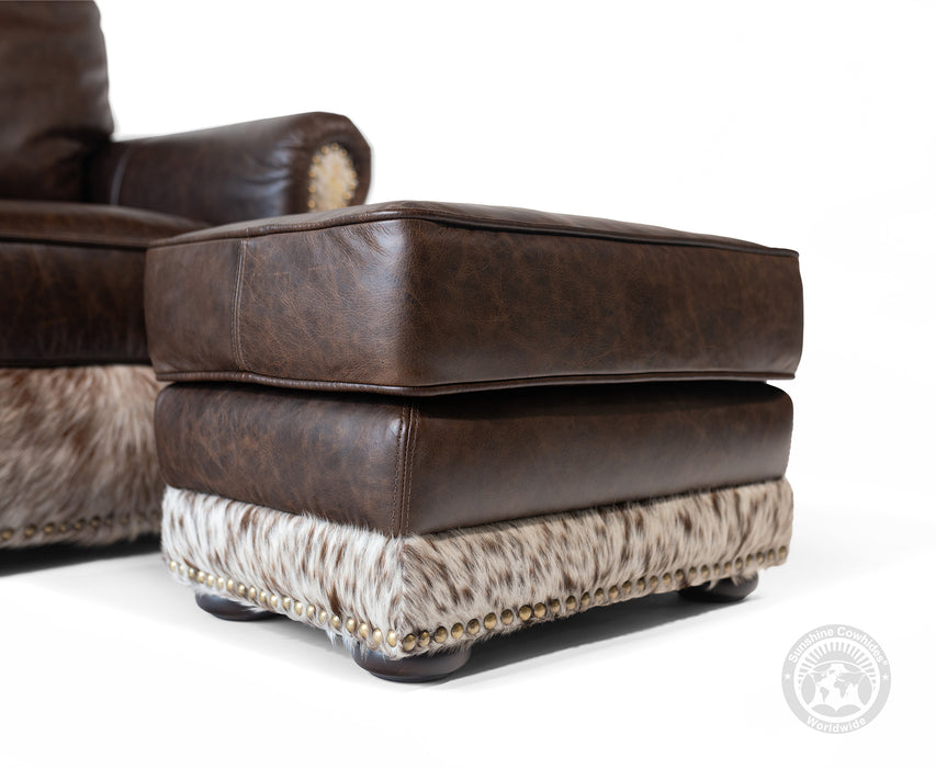 Leather Arm chair + Ottoman - Brown