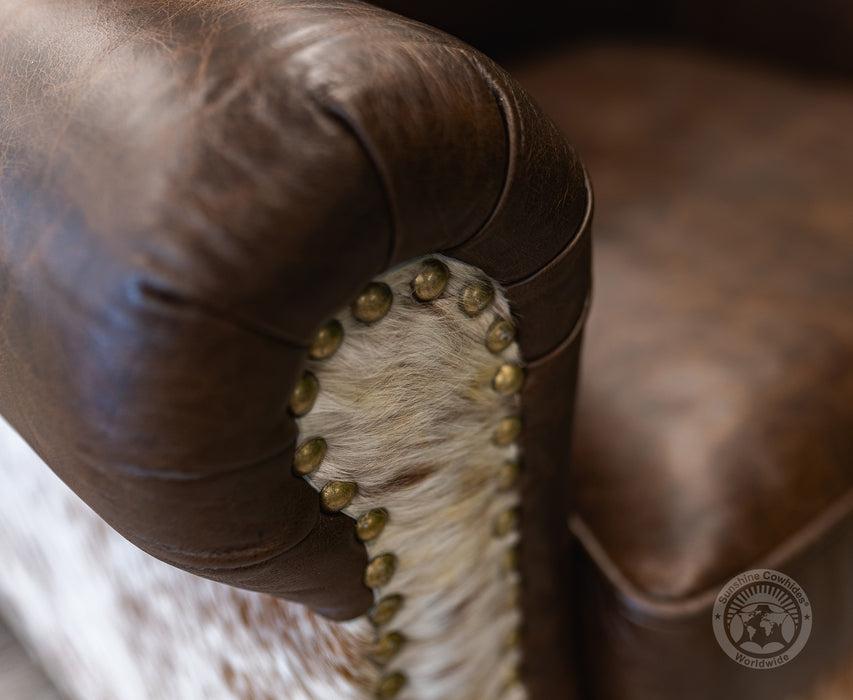 Leather Arm chair + Ottoman - Brown