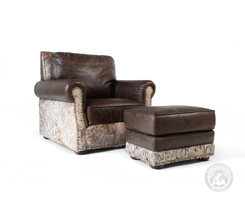 Leather Arm chair + Ottoman - Brown