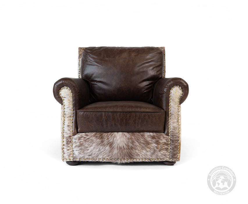 Leather Arm chair + Ottoman - Brown