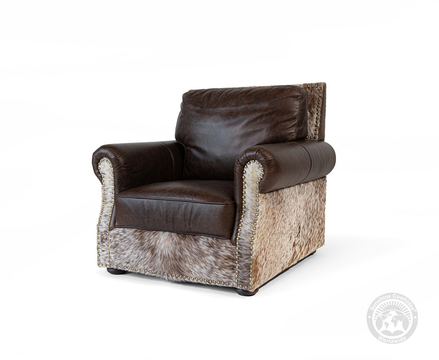 Leather Arm chair + Ottoman - Brown