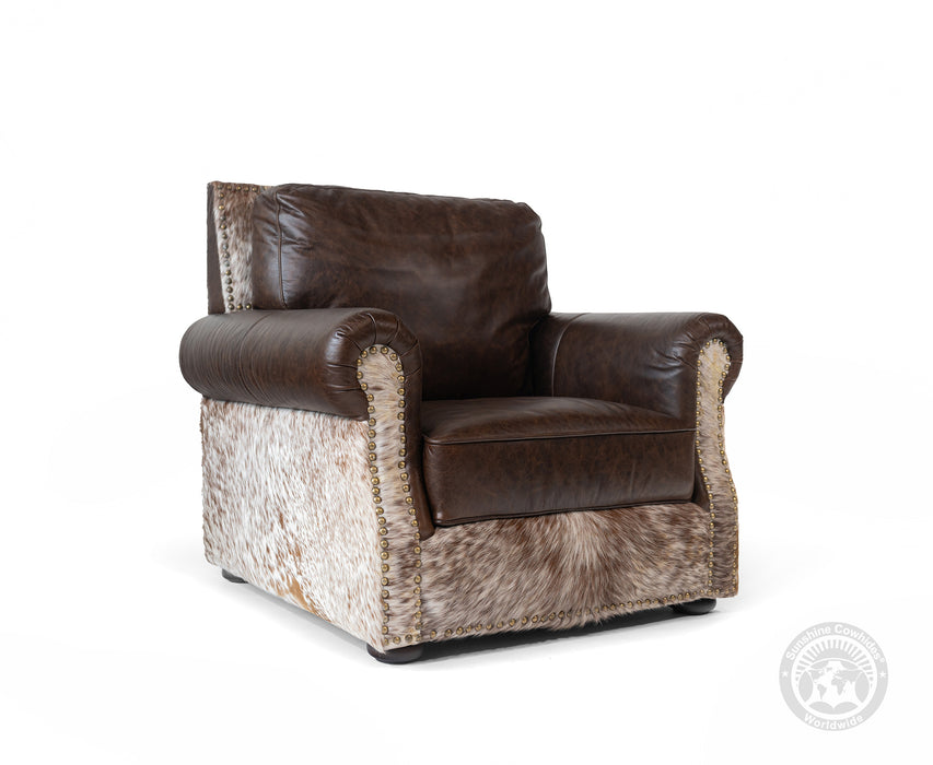 Leather Arm chair + Ottoman - Brown