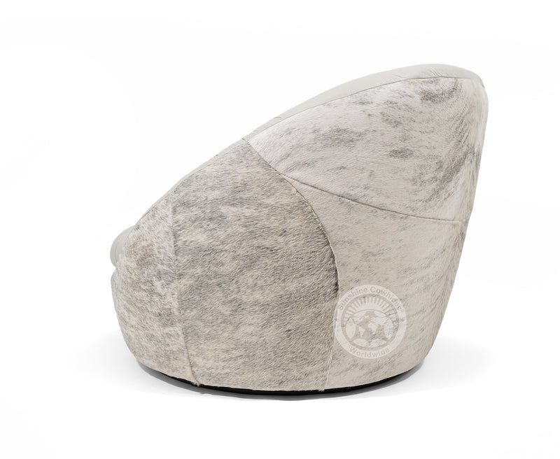 Leather Swivel Chaise Chair on Cowhide Accents - Grey