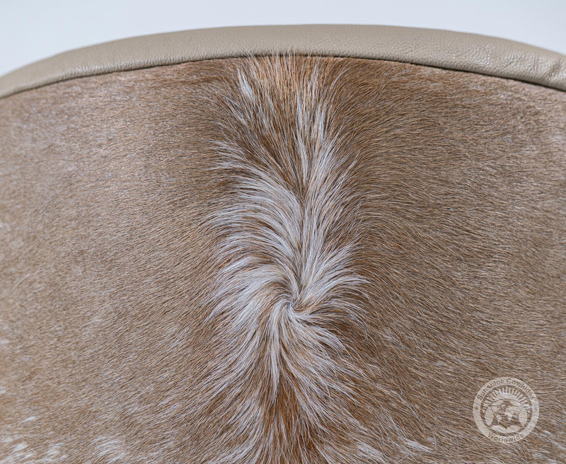 Leather Swivel Chaise Chair on Cowhide Accents - Taupe