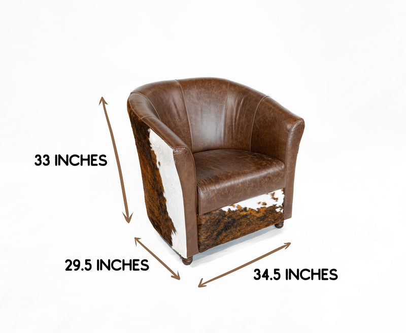 Custom Barrel Chair with Hair On Cowhide Accents