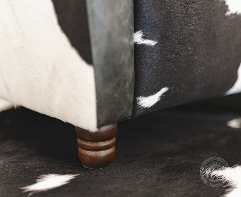 Leather Barrel Chair with Hair On Cowhide Accents - Black and White