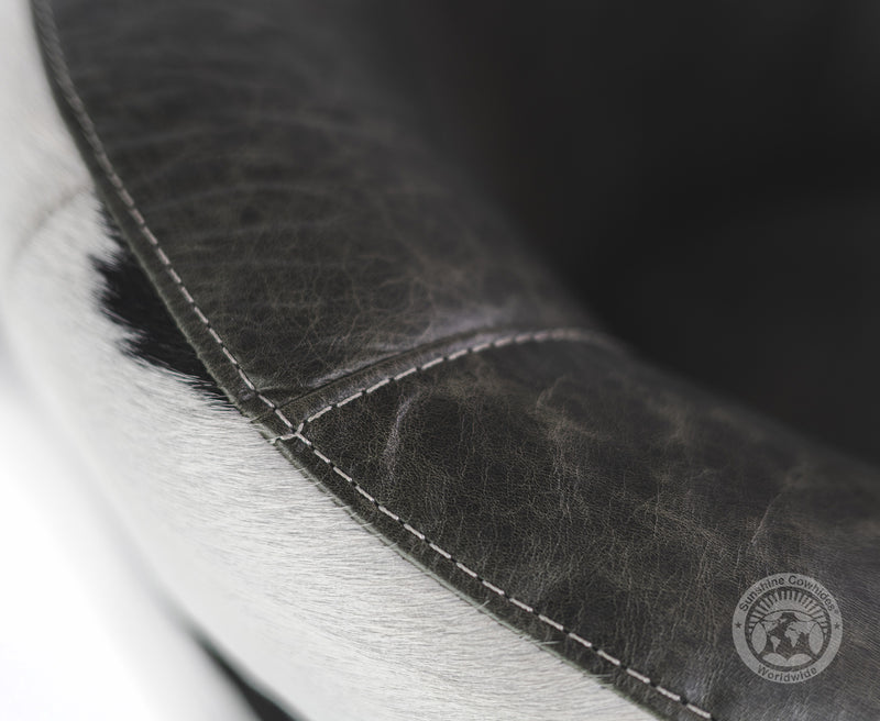 Leather Barrel Chair with Hair On Cowhide Accents - Black and White