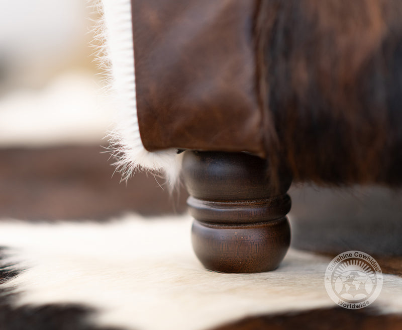 Leather Barrel Chair with Hair On Cowhide Accents - Coffee