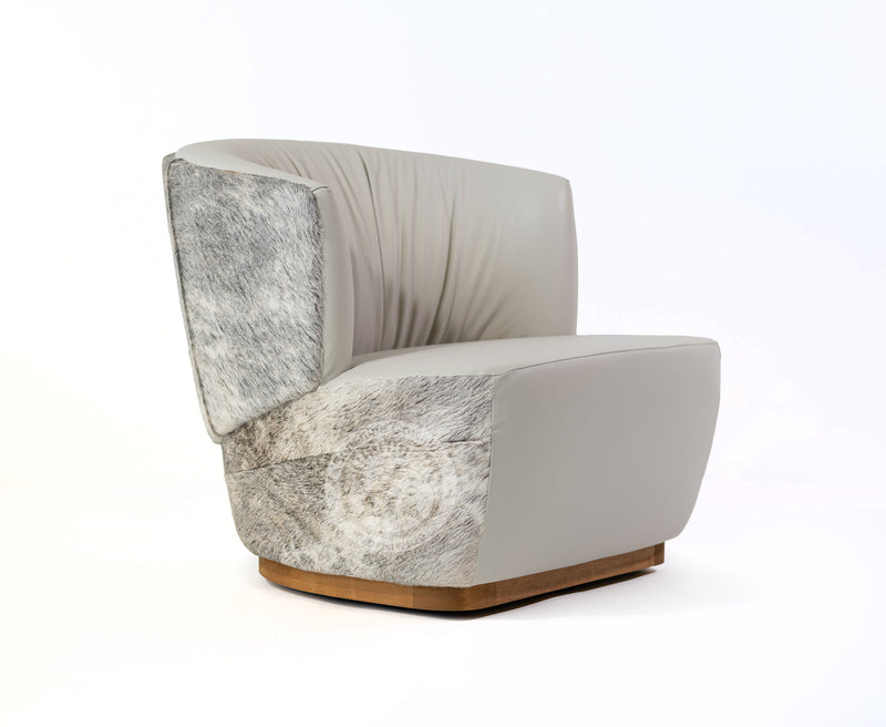 Leather Swivel Barrel Chair - Ivory with Brindle Light