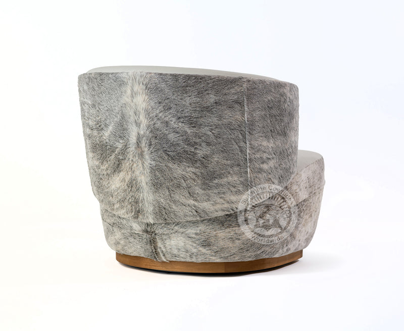 Leather Swivel Barrel Chair - Ivory with Brindle Light