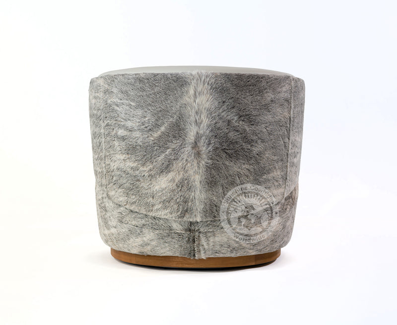 Leather Swivel Barrel Chair - Ivory with Brindle Light