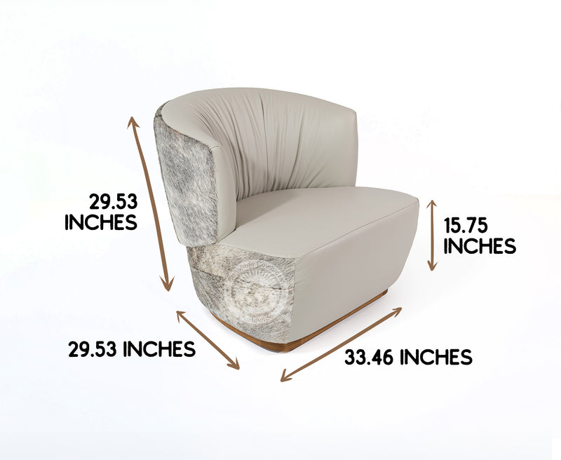 Leather Swivel Barrel Chair - Ivory with Brindle Light