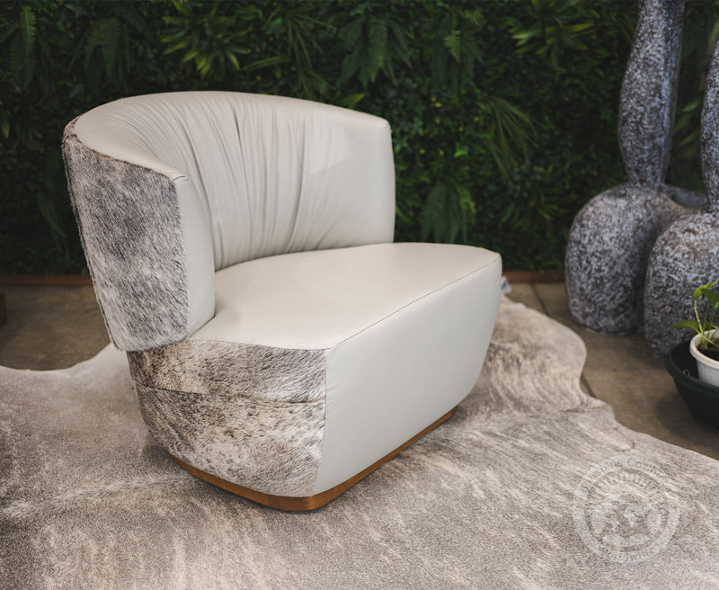 Leather Swivel Barrel Chair - Ivory with Brindle Light