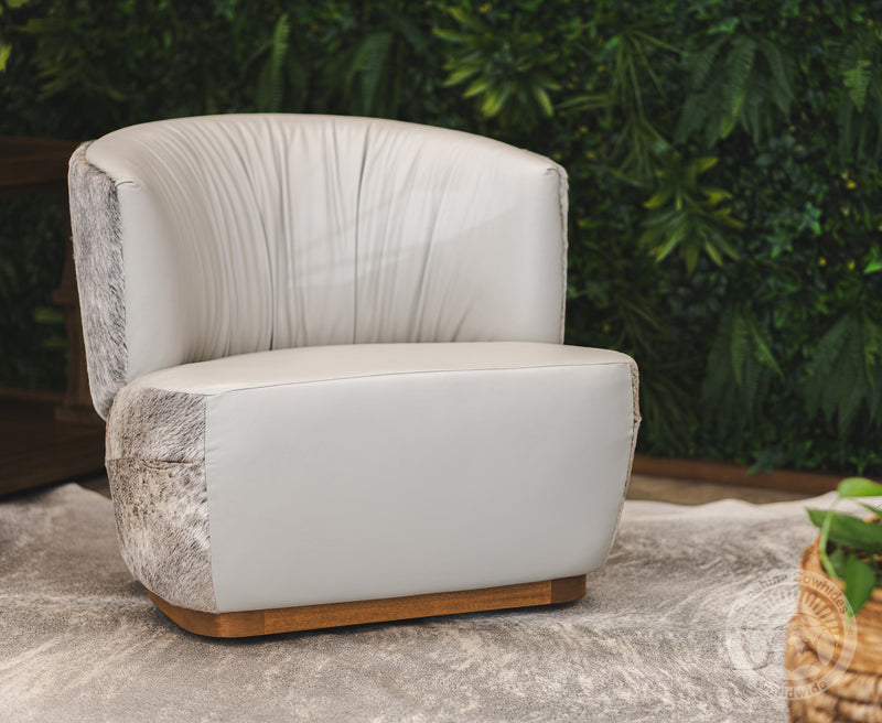 Leather Swivel Barrel Chair - Ivory with Brindle Light