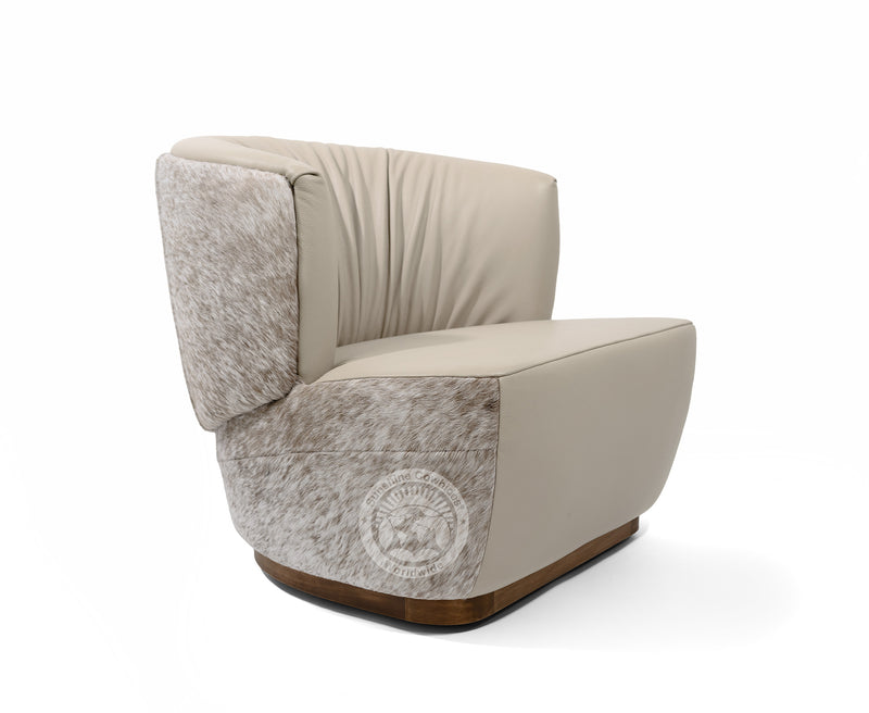 Leather Swivel Barrel Chair - Taupe