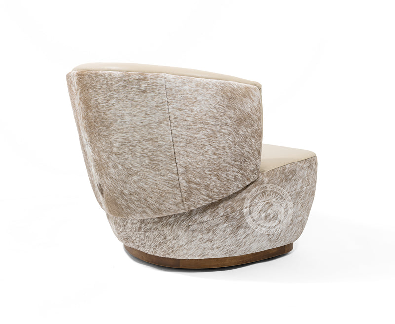 Leather Swivel Barrel Chair - Taupe