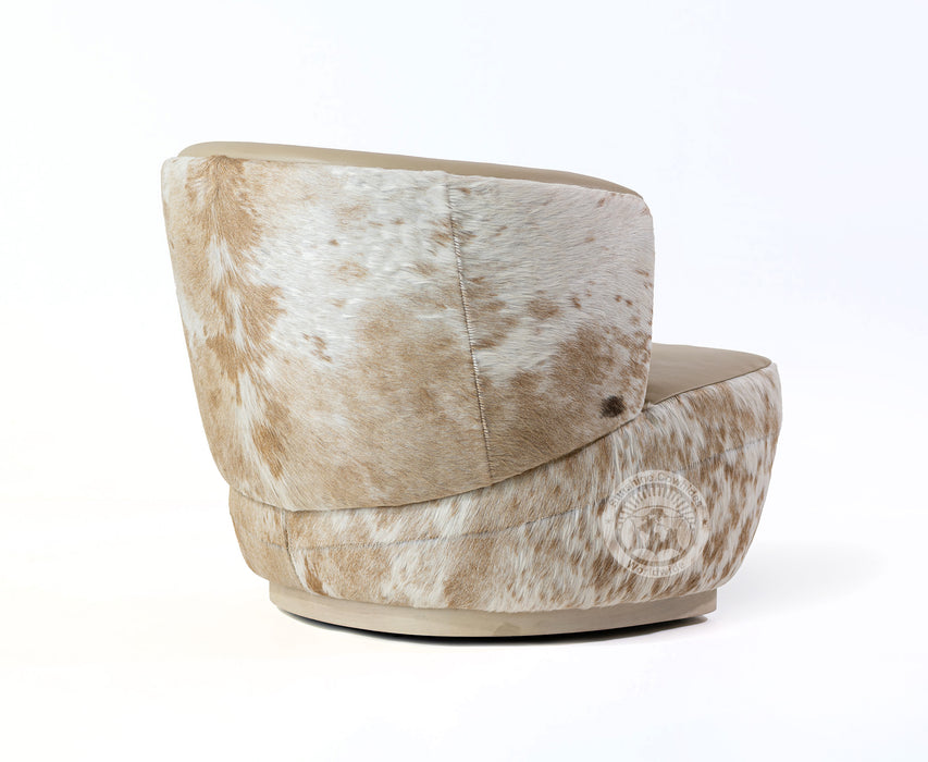 Leather Swivel Barrel Chair - Taupe with Beige and White