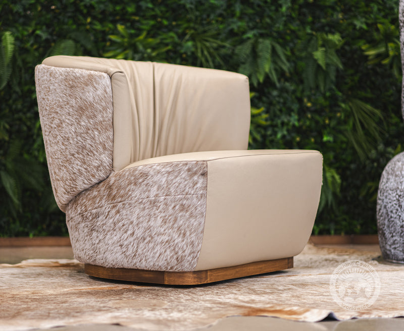 Leather Swivel Barrel Chair - Taupe