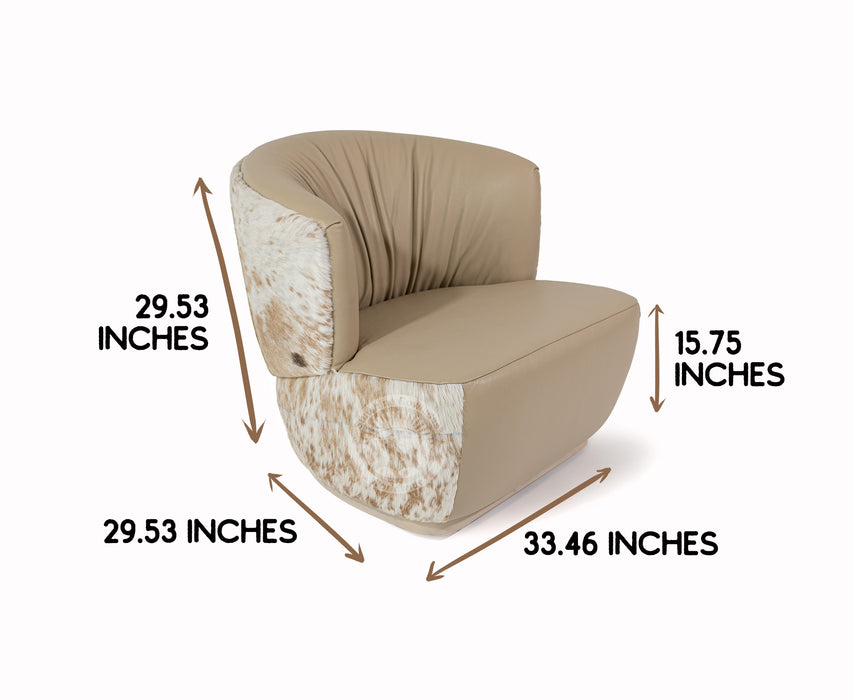Leather Swivel Barrel Chair - Taupe with Beige and White
