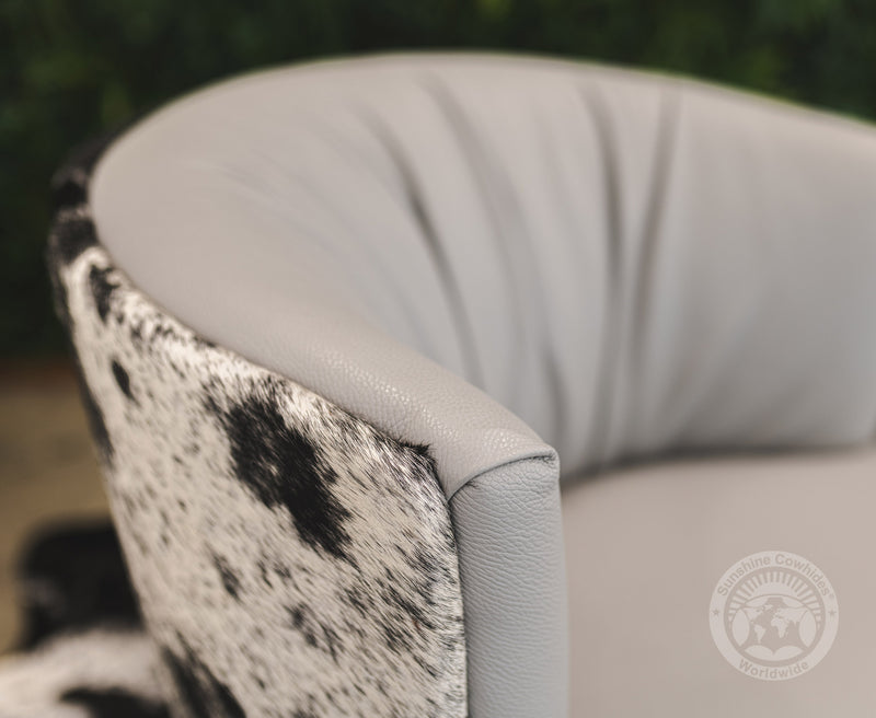 Leather Swivel Barrel Chair - Grey with Salt & Pepper