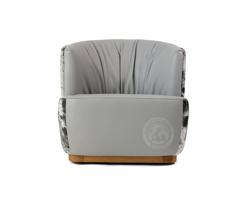 Leather Swivel Barrel Chair - Grey with Salt & Pepper