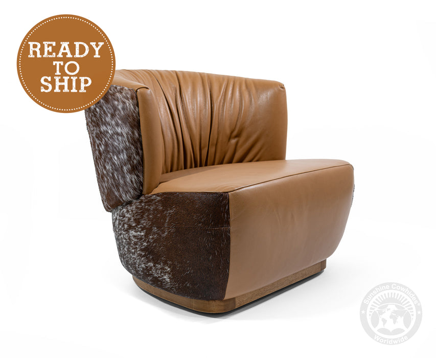 Leather Swivel Barrel Chair - Toffee Brown with Salt & Pepper