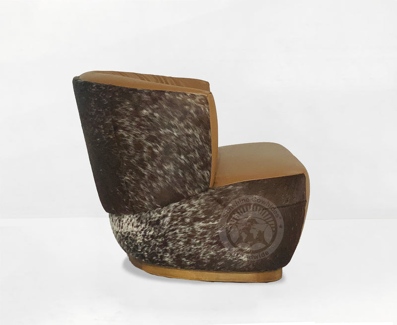 Leather Swivel Barrel Chair - Toffee Brown with Salt & Pepper