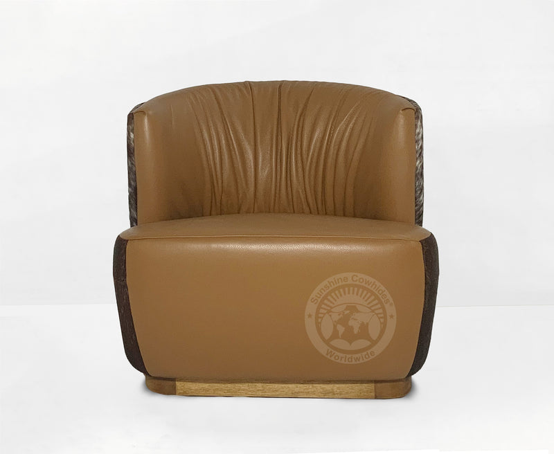 Leather Swivel Barrel Chair - Toffee Brown with Salt & Pepper