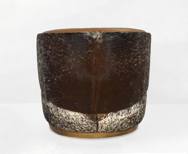 Leather Swivel Barrel Chair - Toffee Brown with Salt & Pepper