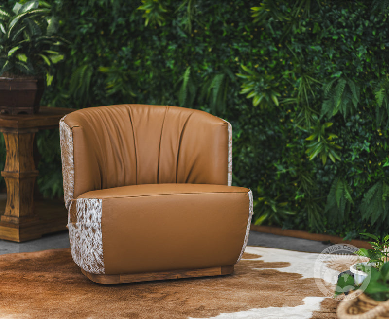 Leather Swivel Barrel Chair - Toffee Brown with Salt & Pepper