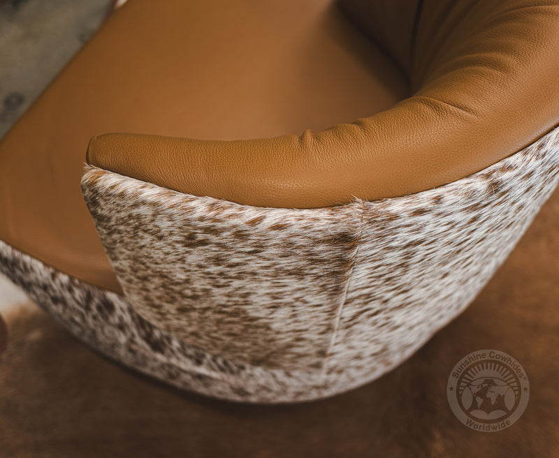 Leather Swivel Barrel Chair - Toffee Brown with Salt & Pepper