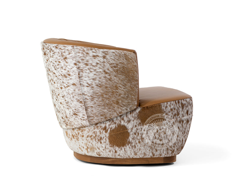 Leather Swivel Barrel Chair - Toffee Brown with Salt & Pepper