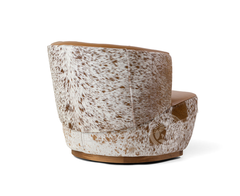 Leather Swivel Barrel Chair - Toffee Brown with Salt & Pepper